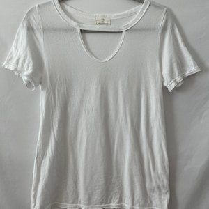 Anthropologie T.la Garrison Womens White Cut Out Detail Short Sleeve Tees Size S